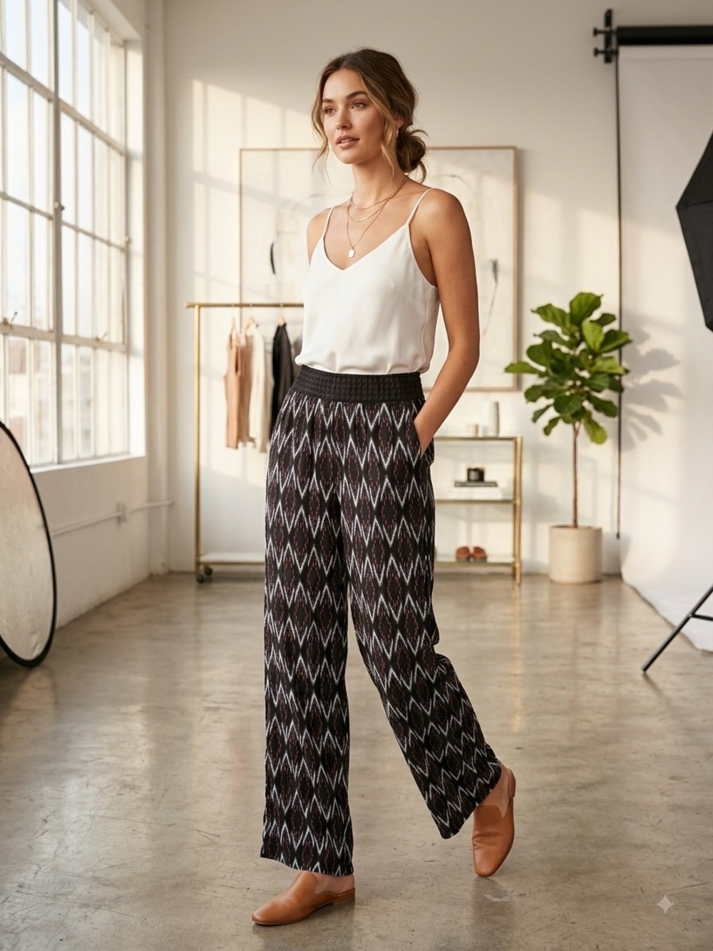 Joe B Black Patterned Wide-Leg Knit Pants